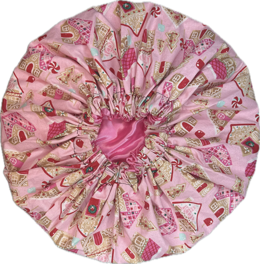 Glitter Pink Gingerbread Village Bonnet