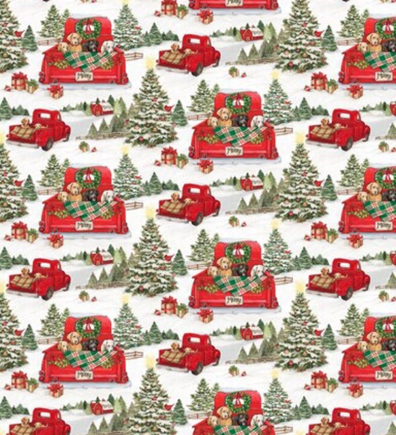 Dogs In Red Pickup Truck Bonnet